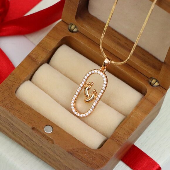 "Rose Gold Baby Feet Pendant in Sparkling Oval Frame with CZ Accents, XPPT1528 - Picture 8 of 13